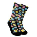 Happy Macarons Pattern Print Crew Socks