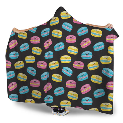 Happy Macarons Pattern Print Hooded Blanket
