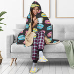 Happy Macarons Pattern Print Hooded Blanket