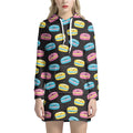 Happy Macarons Pattern Print Pullover Hoodie Dress