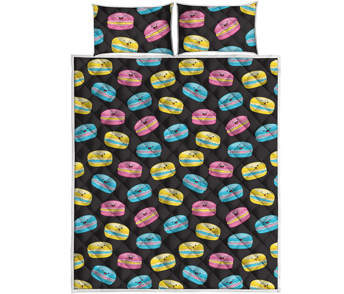 Happy Macarons Pattern Print Quilt Bed Set