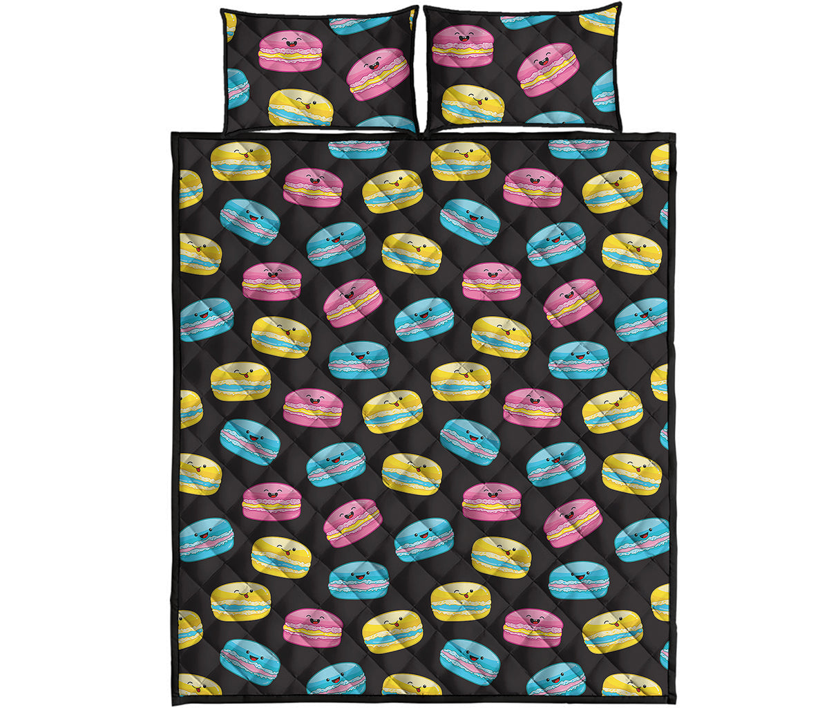 Happy Macarons Pattern Print Quilt Bed Set