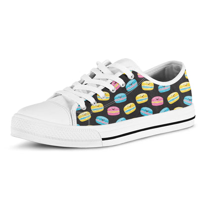 Happy Macarons Pattern Print White Low Top Shoes