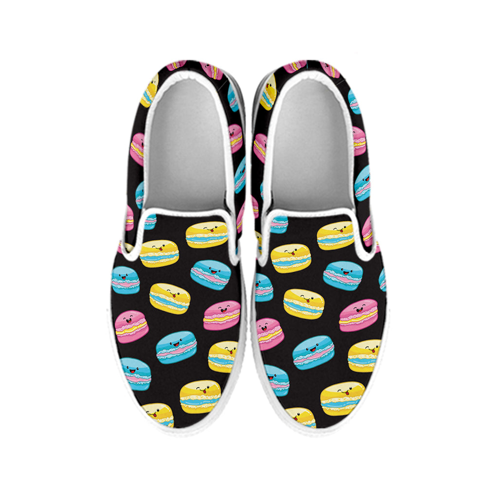 Happy Macarons Pattern Print White Slip On Shoes
