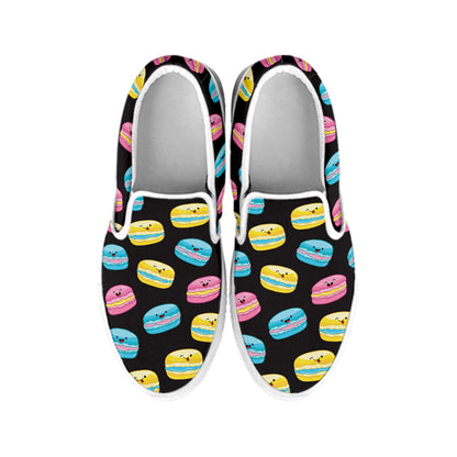 Happy Macarons Pattern Print White Slip On Shoes