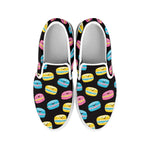 Happy Macarons Pattern Print White Slip On Shoes