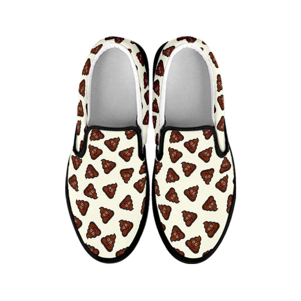 Happy Poop Pattern Print Black Slip On Shoes