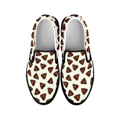 Happy Poop Pattern Print Black Slip On Shoes
