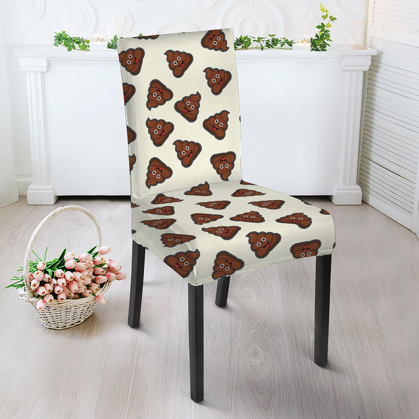Happy Poop Pattern Print Dining Chair Slipcover