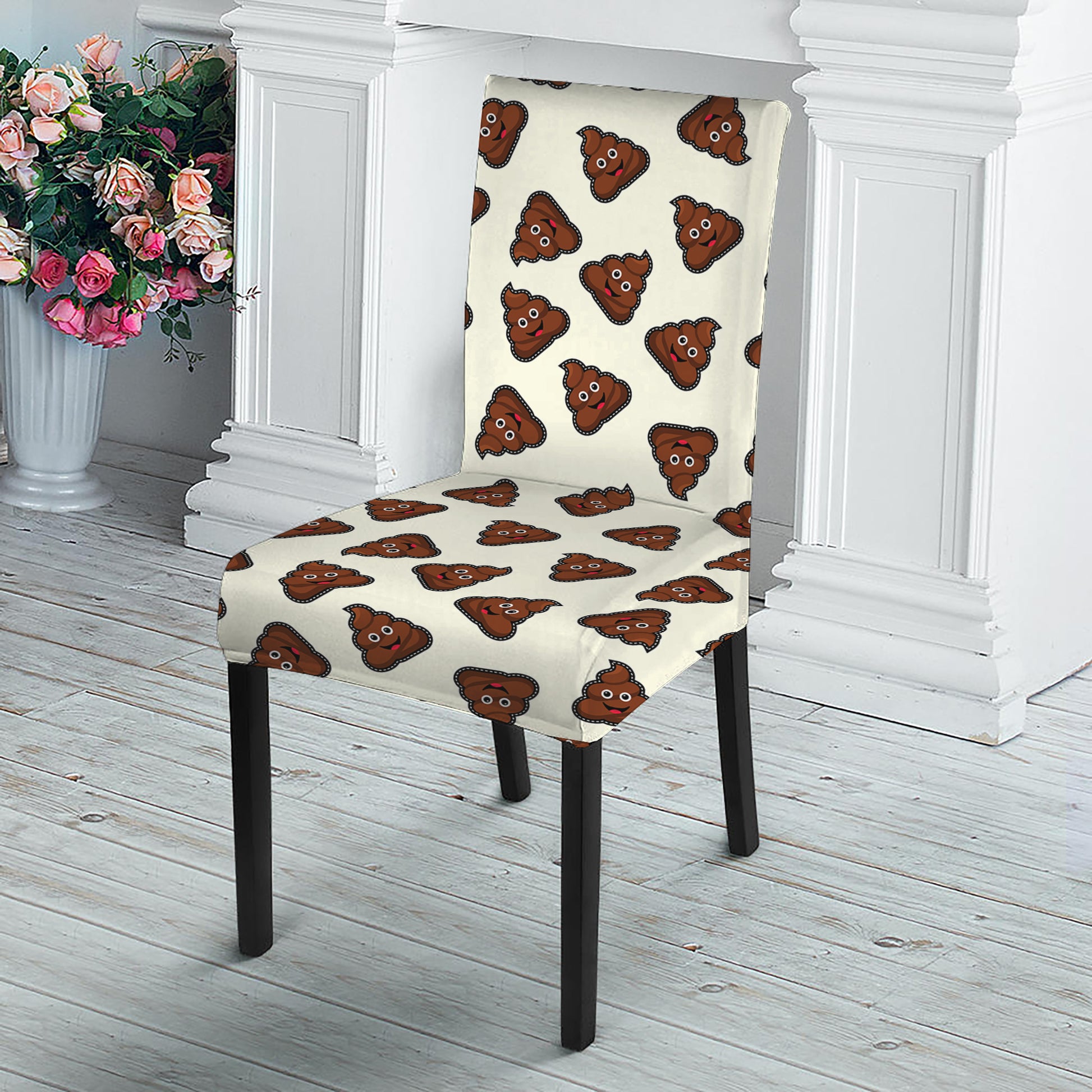 Happy Poop Pattern Print Dining Chair Slipcover