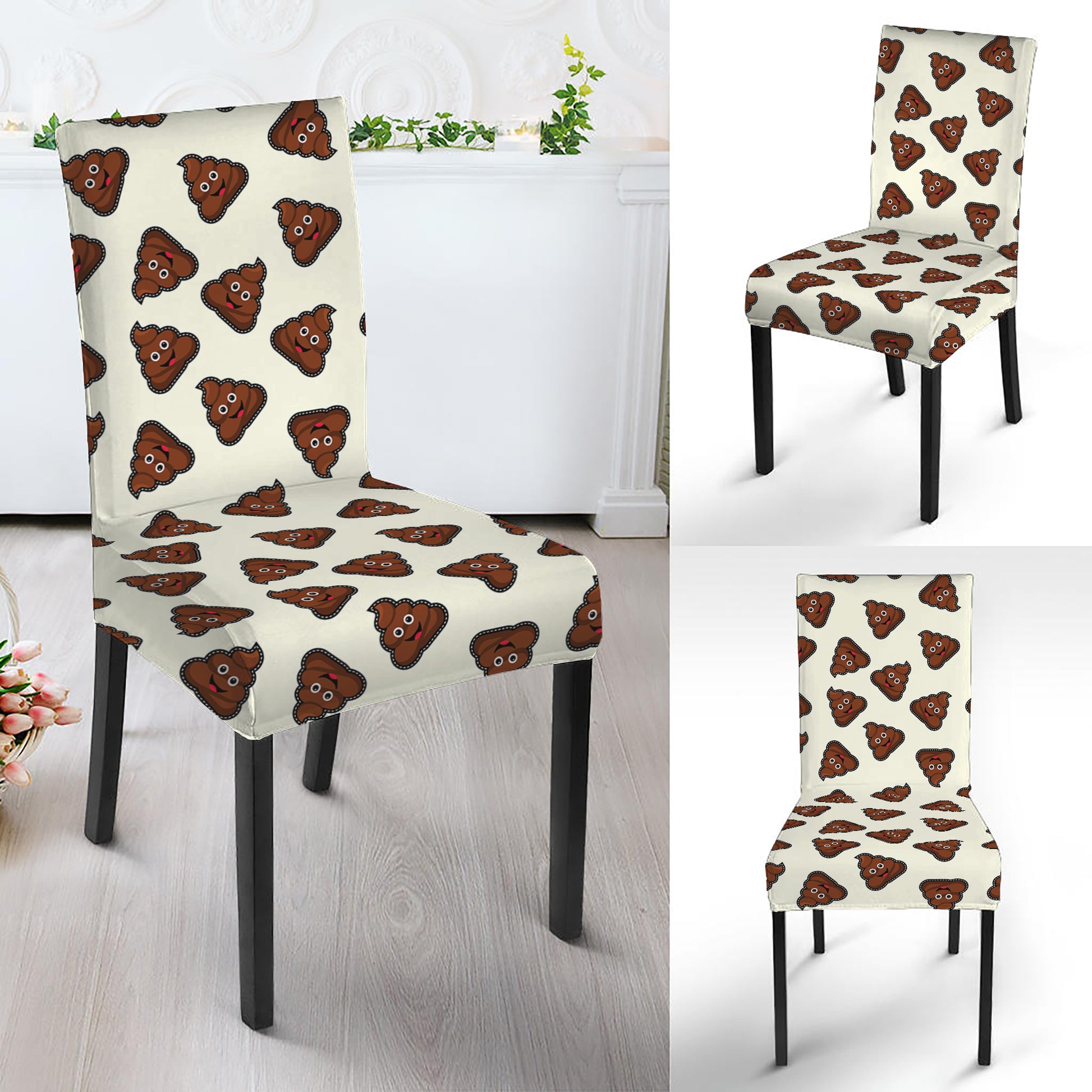 Happy Poop Pattern Print Dining Chair Slipcover