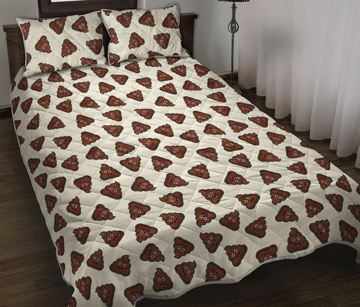 Happy Poop Pattern Print Quilt Bed Set