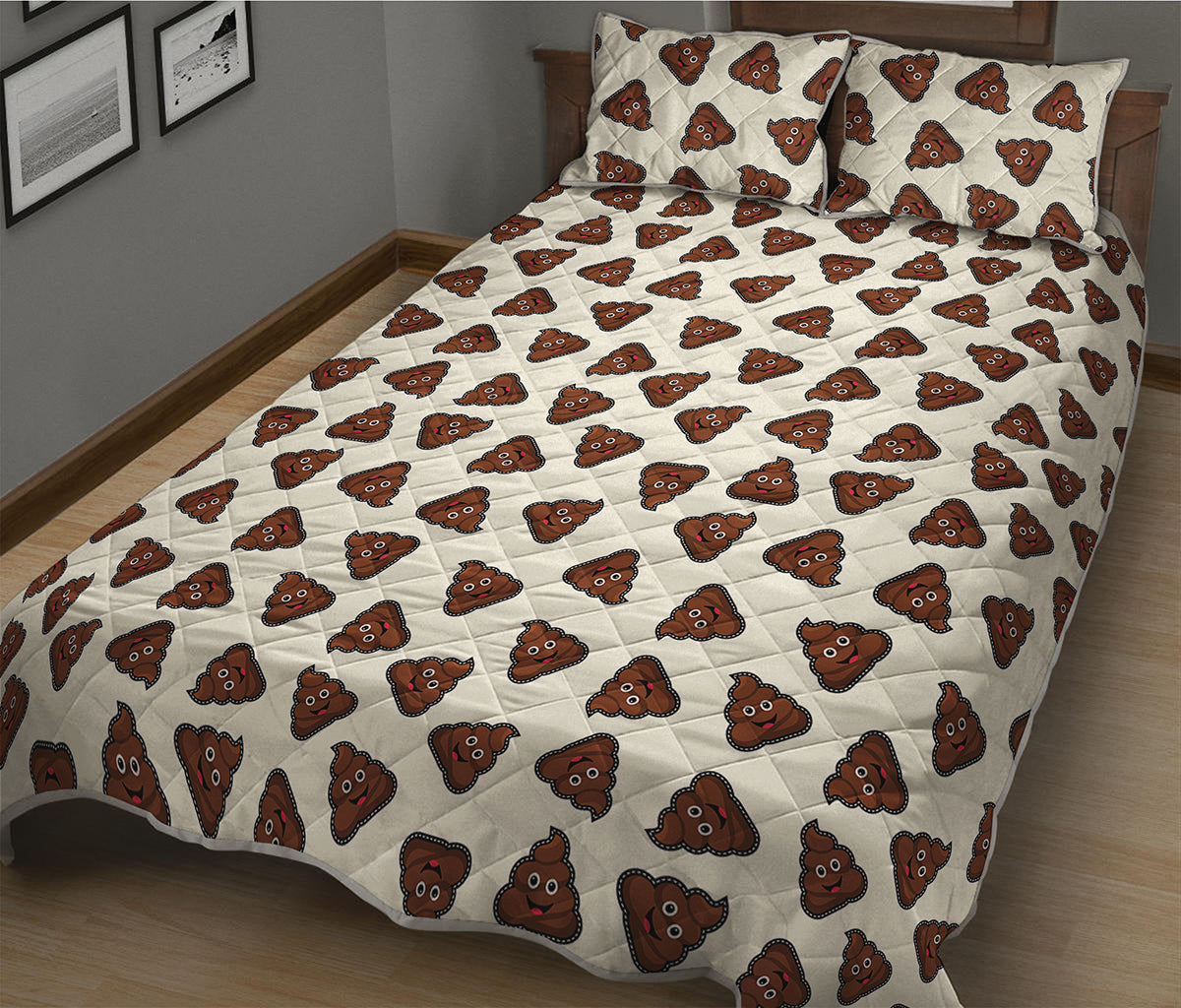 Happy Poop Pattern Print Quilt Bed Set
