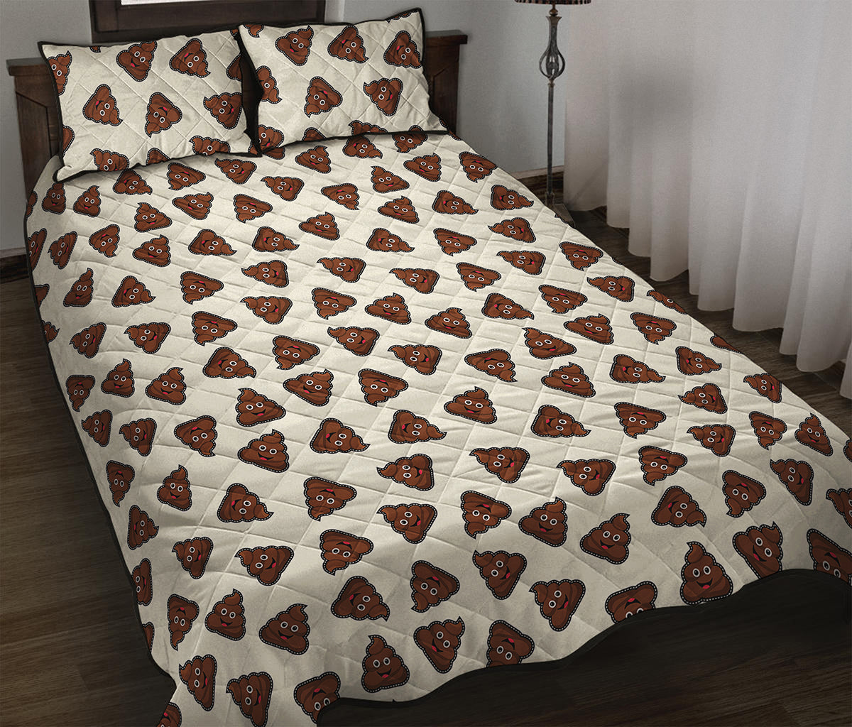 Happy Poop Pattern Print Quilt Bed Set