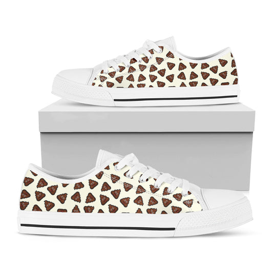 Happy Poop Pattern Print White Low Top Shoes