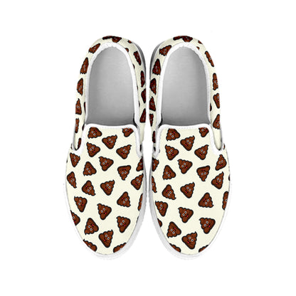 Happy Poop Pattern Print White Slip On Shoes