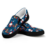 Happy Santa Claus Pattern Print Black Slip On Shoes
