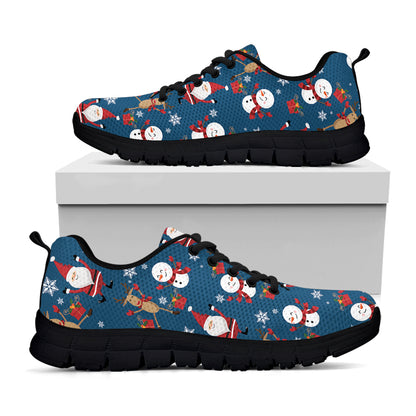 Happy Santa Claus Pattern Print Black Sneakers