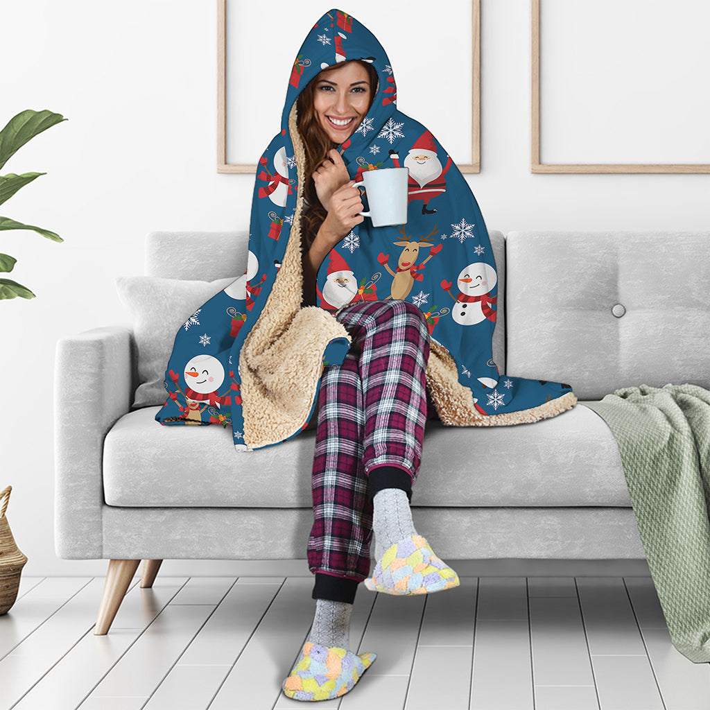 Happy Santa Claus Pattern Print Hooded Blanket