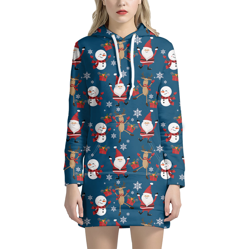 Happy Santa Claus Pattern Print Hoodie Dress