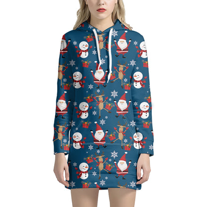 Happy Santa Claus Pattern Print Hoodie Dress
