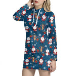 Happy Santa Claus Pattern Print Hoodie Dress