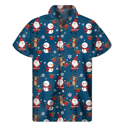 Happy Santa Claus Pattern Print Men's Short Sleeve Shirt