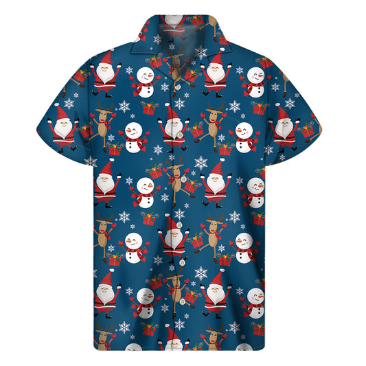 Happy Santa Claus Pattern Print Men's Short Sleeve Shirt