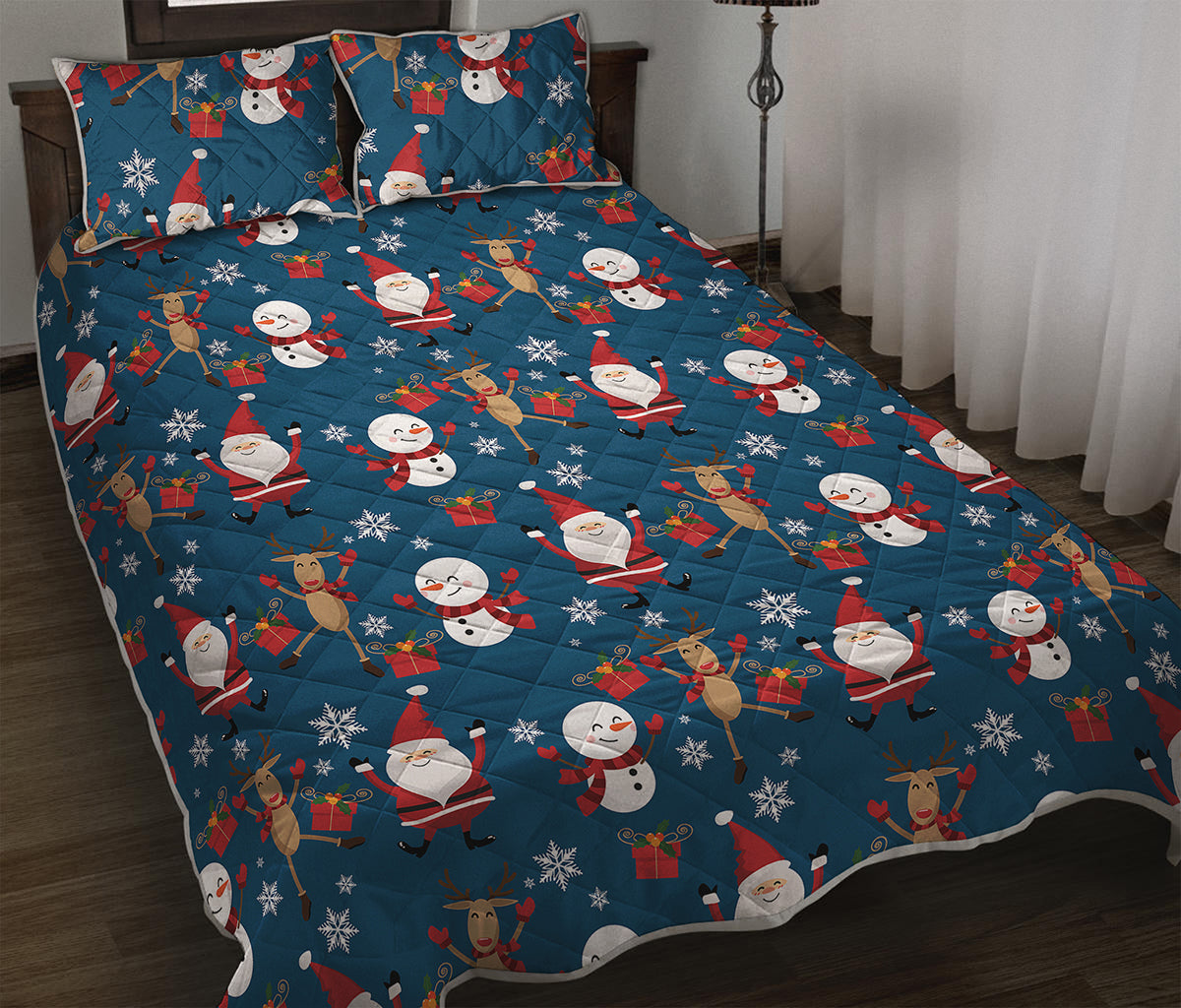 Happy Santa Claus Pattern Print Quilt Bed Set