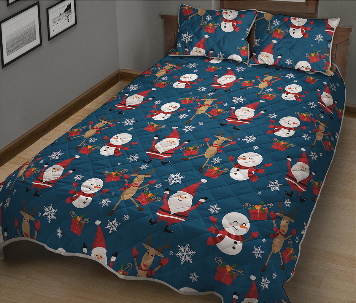 Happy Santa Claus Pattern Print Quilt Bed Set