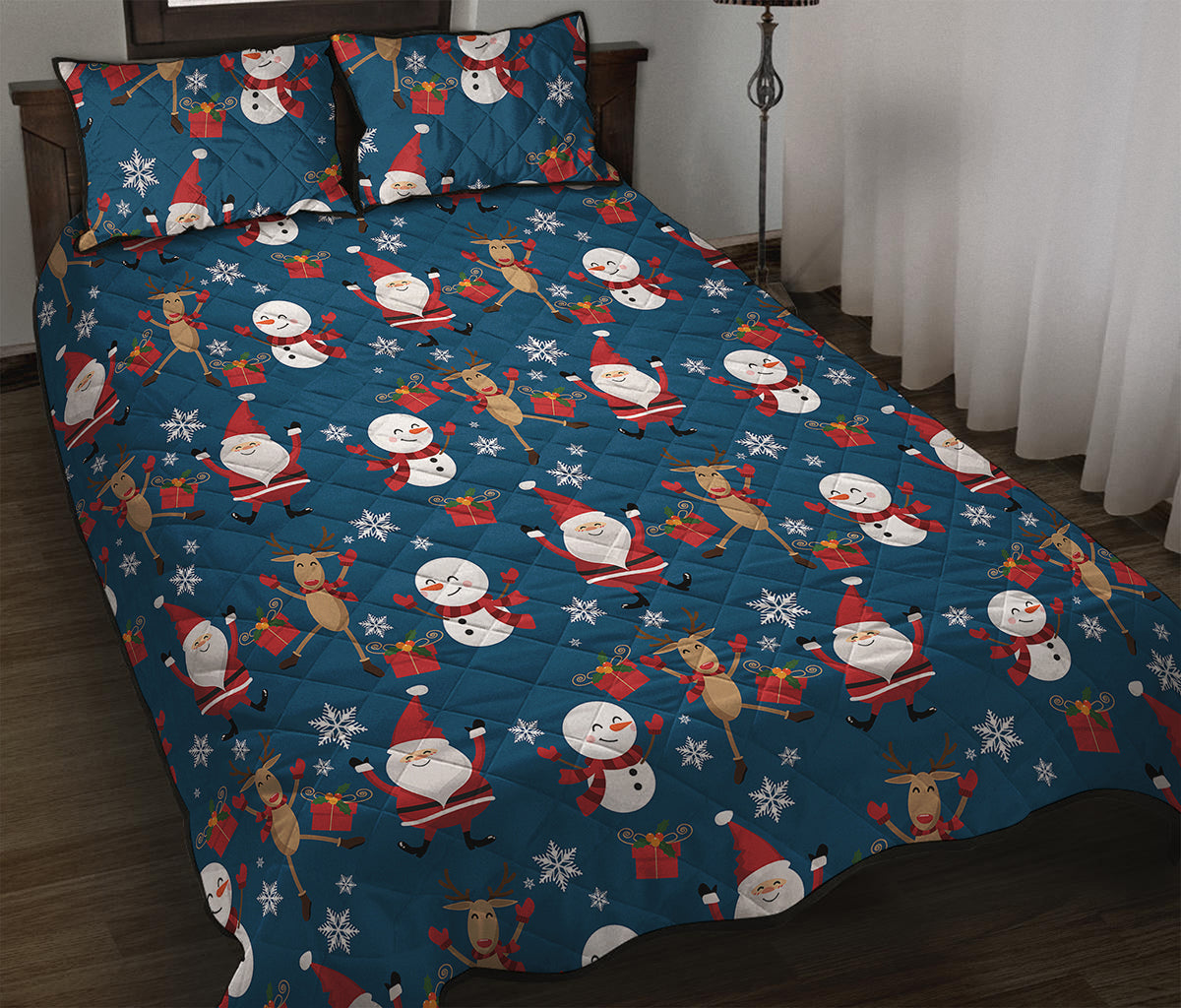 Happy Santa Claus Pattern Print Quilt Bed Set