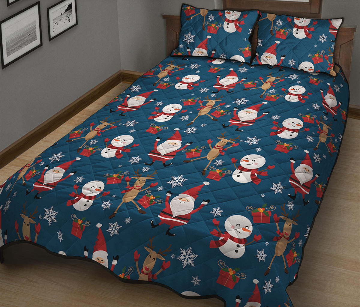 Happy Santa Claus Pattern Print Quilt Bed Set