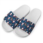 Happy Santa Claus Pattern Print White Slide Sandals