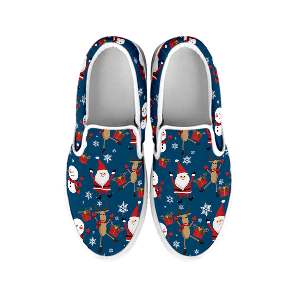 Happy Santa Claus Pattern Print White Slip On Shoes