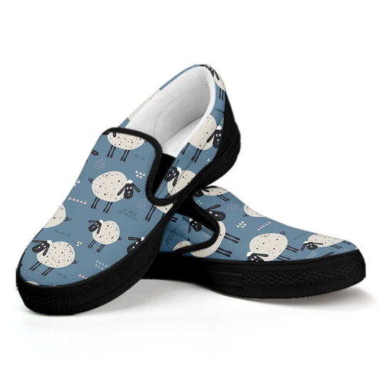 Happy Sheep Pattern Print Black Slip On Shoes