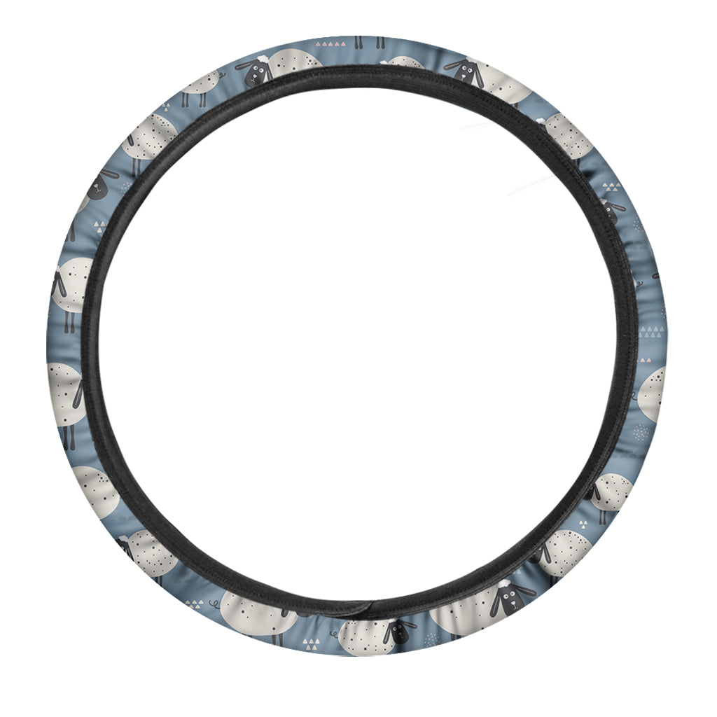 Happy Sheep Pattern Print Car Steering Wheel Cover
