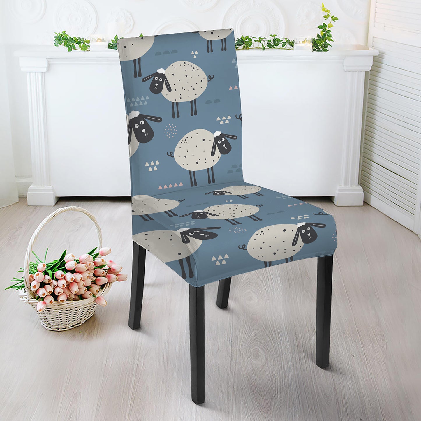 Happy Sheep Pattern Print Dining Chair Slipcover