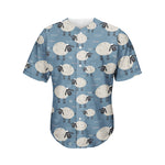 Happy Sheep Pattern Print Men's Baseball Jersey