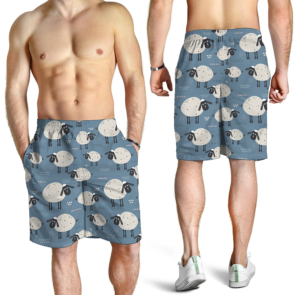 Happy Sheep Pattern Print Men's Shorts
