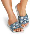 Happy Sheep Pattern Print White Slide Sandals
