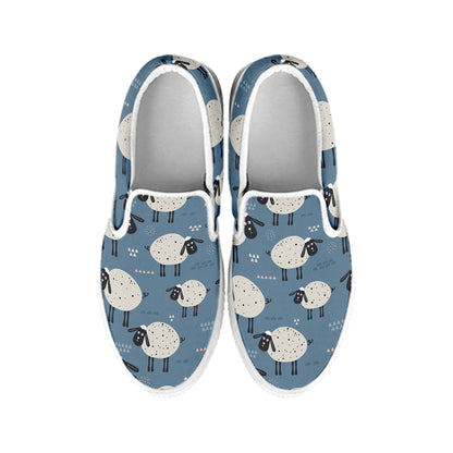Happy Sheep Pattern Print White Slip On Shoes