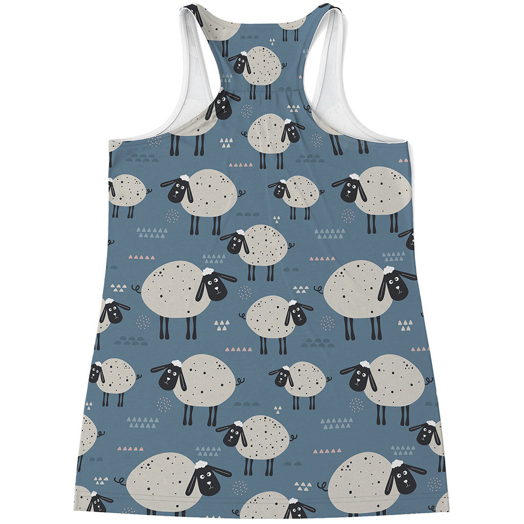 Happy Sheep Pattern Print Women's Racerback Tank Top