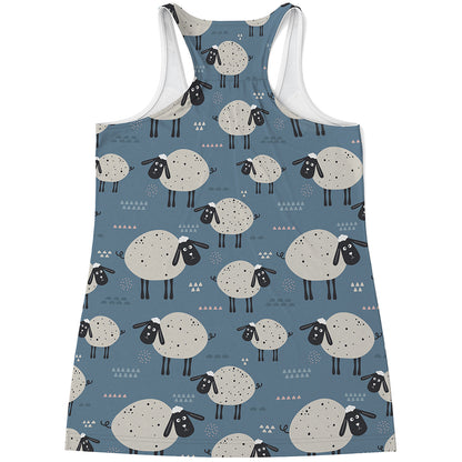 Happy Sheep Pattern Print Women's Racerback Tank Top
