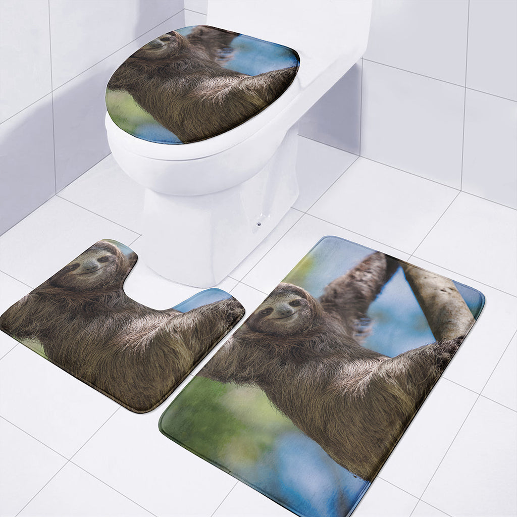 Happy Sloth Print 3 Piece Bath Mat Set