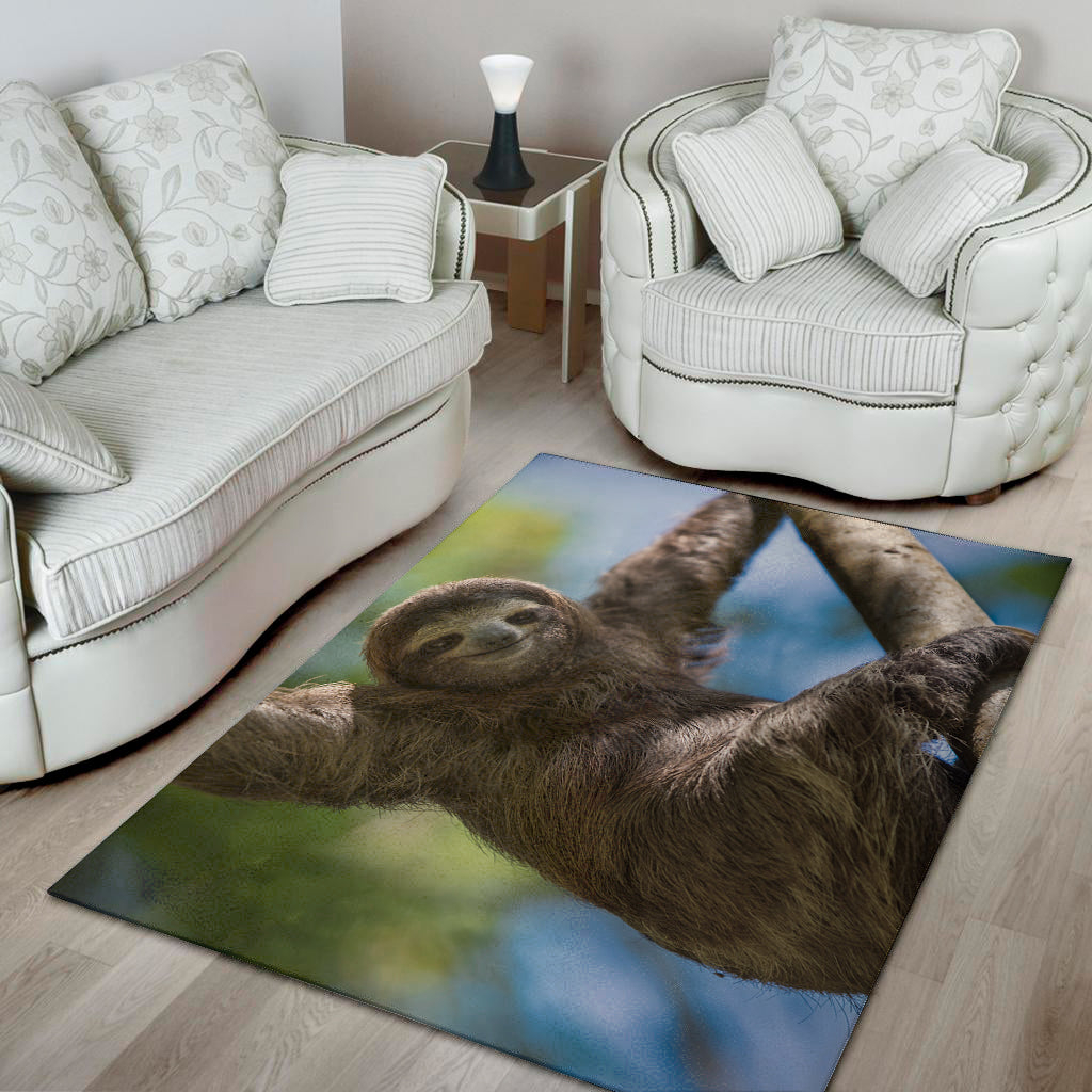 Happy Sloth Print Area Rug