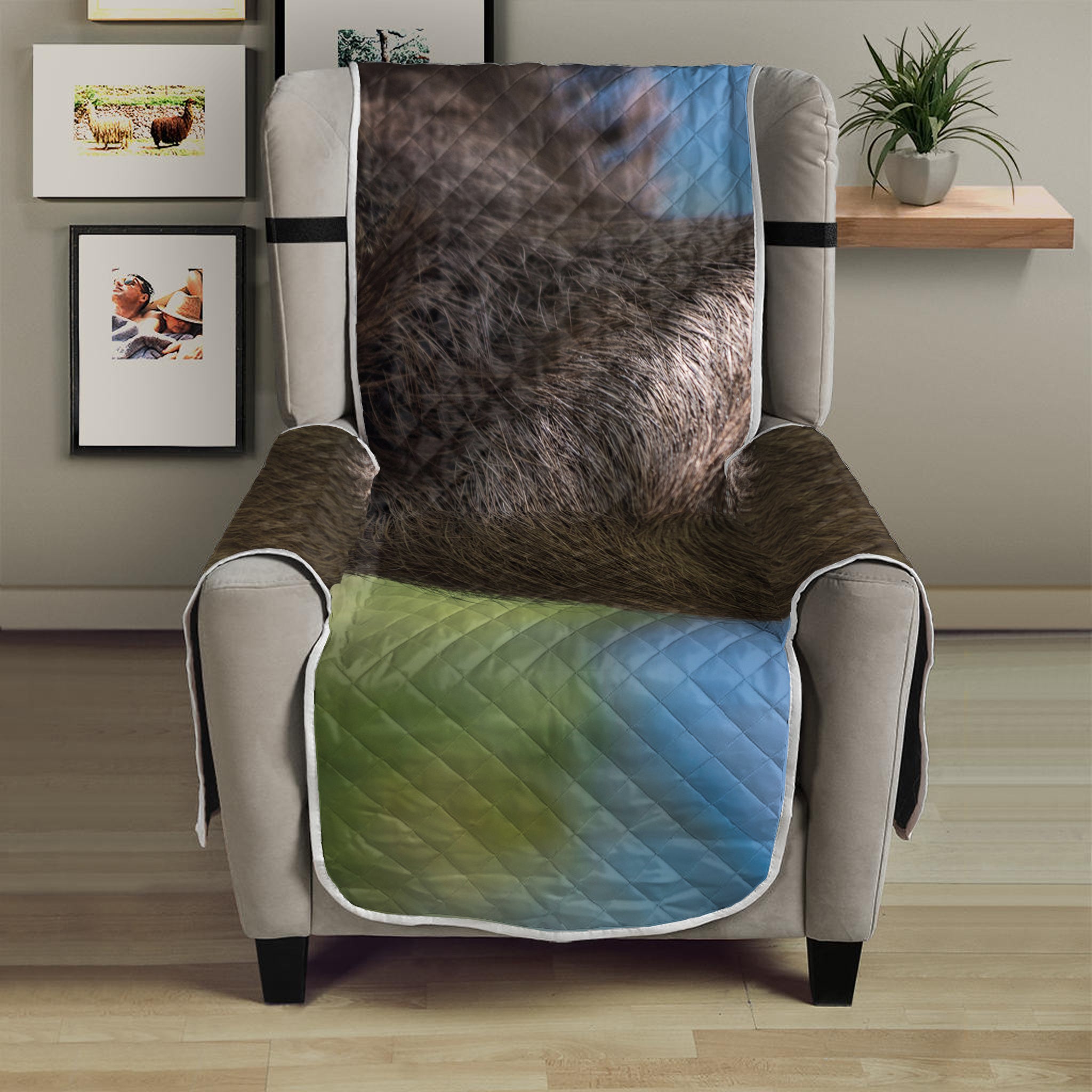 Happy Sloth Print Armchair Protector