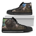 Happy Sloth Print Black High Top Sneakers