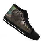 Happy Sloth Print Black High Top Shoes