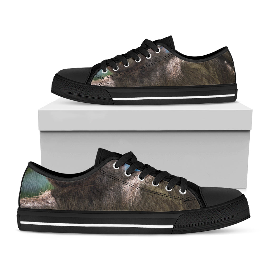 Happy Sloth Print Black Low Top Shoes