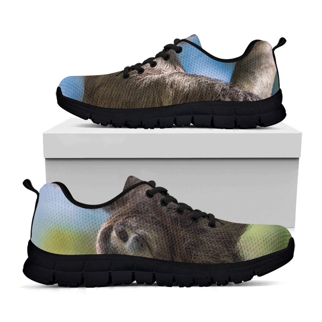 Happy Sloth Print Black Sneakers